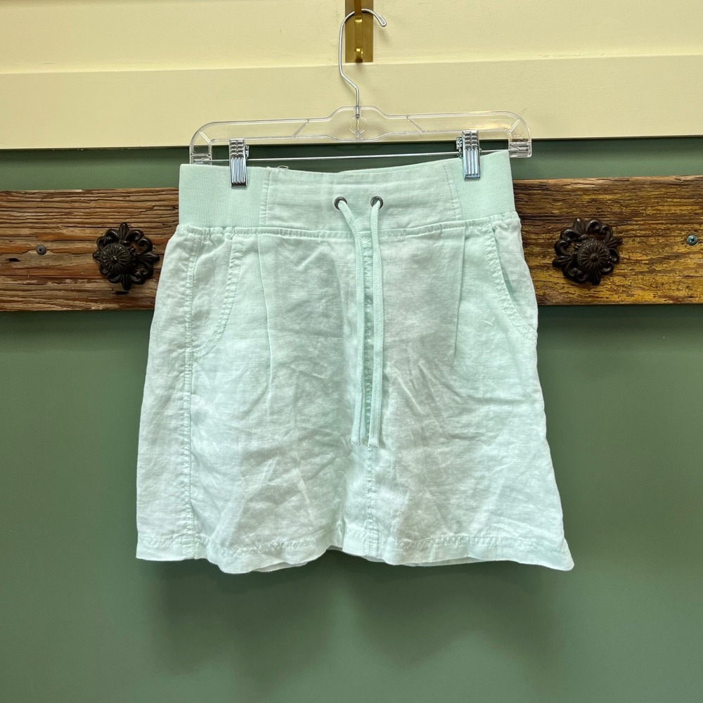 Athleta Linen Seline Skirt Water Blue Mint Green Mini Drawstring Pockets‎ Size 4